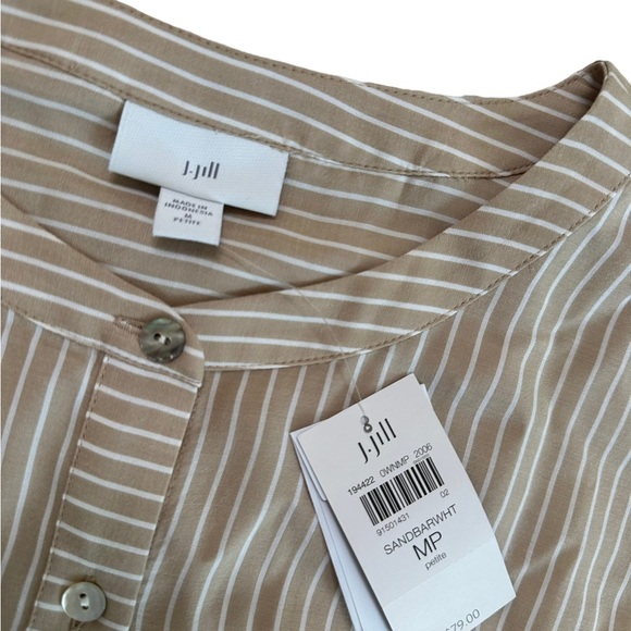 J. Jill Sandbar White Beige Button Up Pocket Front Blouse Top Size M/MP - Picture 17 of 17